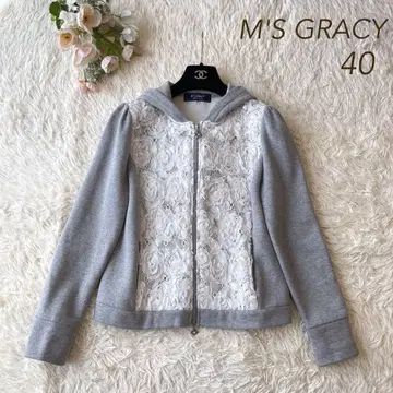 새상품급 M'S GRACY 레이스 까멜리아 더블 지퍼 후드티 그레이 40