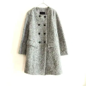 a 언타이틀 알파카 혼방 롱 코트 노카라 더블 버튼 그레이 M