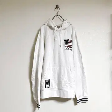 [ AVIREX ] 아비렉스(XL) 후드티 풀오버 화이트 미국 국기