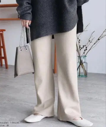 reca 속기모 본딩 세미 와이드 리브 팬츠