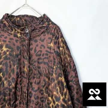 Anna and Frank 충전솜 블루종 실크 레오파드 무늬 다크 브라운