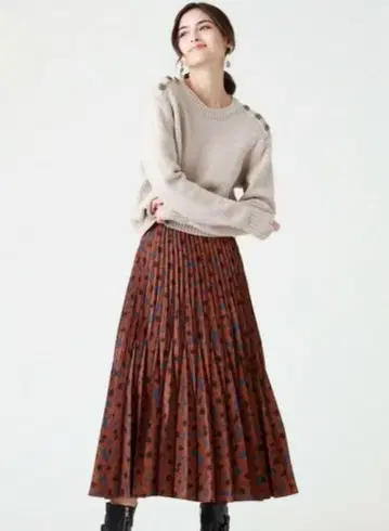 EPOCA 에포카 롱 스커트 플리츠 스커트 베리스 프린트 브라운