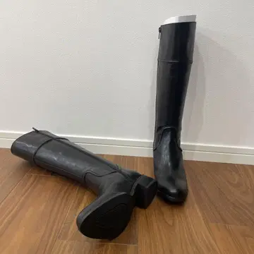 미사용 새상품 cavacava 블랙 가죽 롱 부츠 천연 가죽 23cm