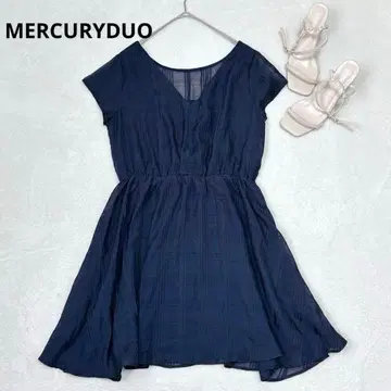 u136 MERCURYDUO 쉬폰 원피스 반팔 플레어 체크 네이비