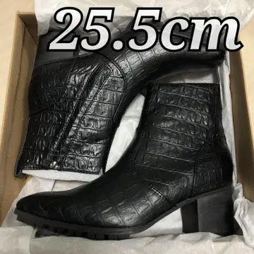 새상품 25.5cm 롱노즈 힐업 부츠 블랙 악어 무늬 블랙 요스케