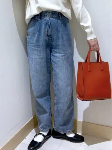 하이웨스트 턱 데님 팬츠