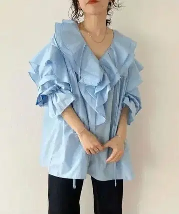 wee9s 탈착식 옷깃풍 빅 칼라 프릴 블라우스 튜닉