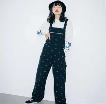 X-girl 오버롤 장미 올 패턴