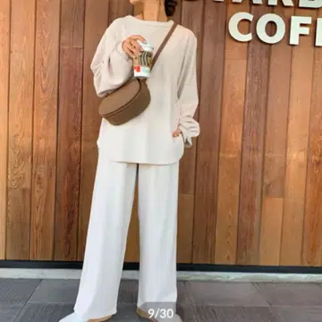 고급 뉴앙스 기모 리브 상의, 와이드 팬츠 2종 셋업 상하의 세트