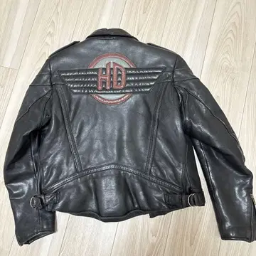 할리데이비슨 로고 자수 블랙 가죽 라이더 자켓
