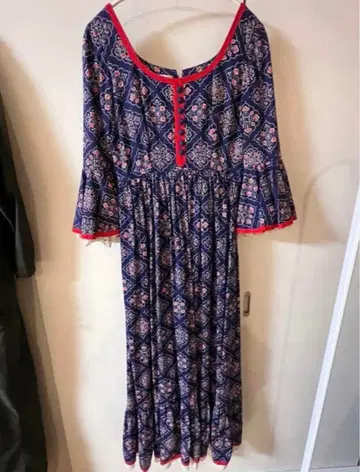 플레어 슬리브 롱 원피스 vintage