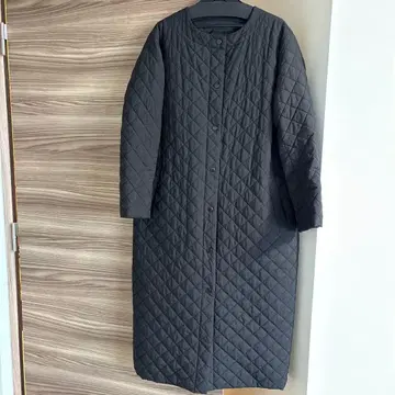 블랙 퀼팅 롱 자켓