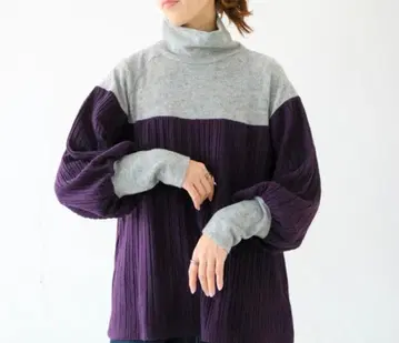 퍼플/그레이 긴팔 니트 스웨터