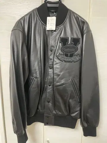 [ 새상품 ] VAN 블랙 가죽 바시티 자켓