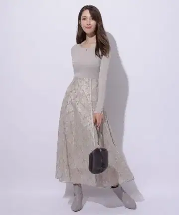 아푸와이저 리셰 배색 레이스 도킹 원피스 그레이지