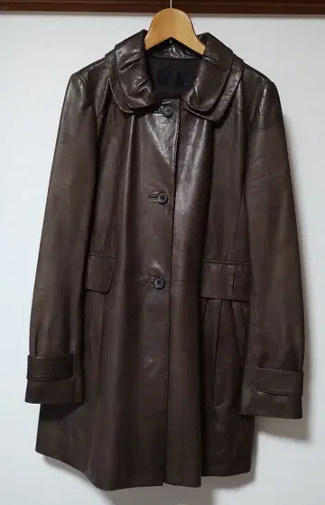 가죽 롱 코트 다크 브라운