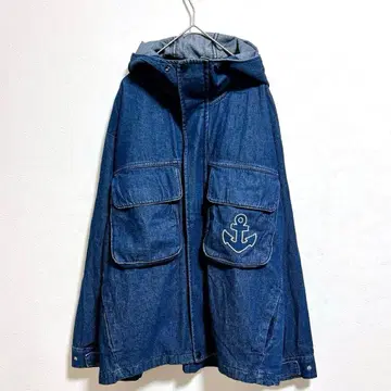 데님 후디드 자켓 아우터 닻 자수 지퍼 스냅 부착