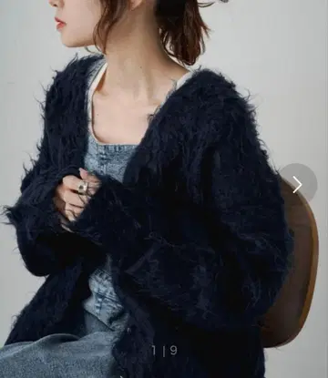 네이비 퍼 긴팔 가디건