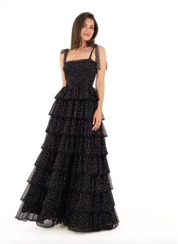 에이미 제인 런던 아리아 L 블랙 베이스 미니 꽃무늬 티어드 드레스