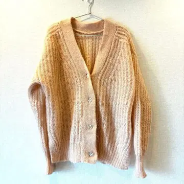 로페 마드모아젤 모헤어 니트 가디건 살몬 핑크