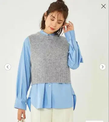 그린 라벨 알파카 믹스 샤기 니트 베스트 그레이