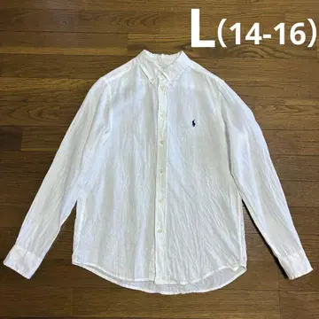 폴로 랄프로렌 원 포인트 린넨 셔츠 L 14-16 화이트 네이비 자수