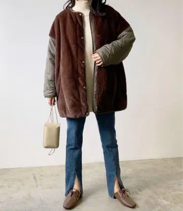 Lian 보아 퀼팅 자켓 브라운