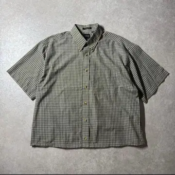 올리브 그린 체크 반팔 셔츠 짧은 기장