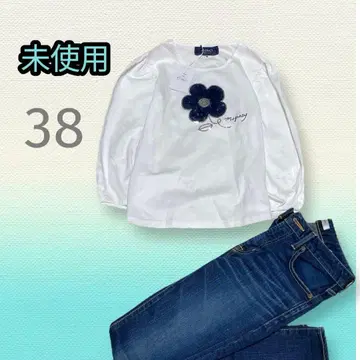 미사용 택 포함 엠즈 그레이시 티셔츠 7부 기장 화이트 꽃 38