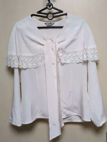 여성복, 보타이 블라우스, 레이스 포함, 라이트 핑크