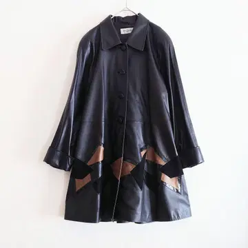 f 루이페로 롱 가죽 코트 천연 가죽 패치워크 이소재 스웨이드