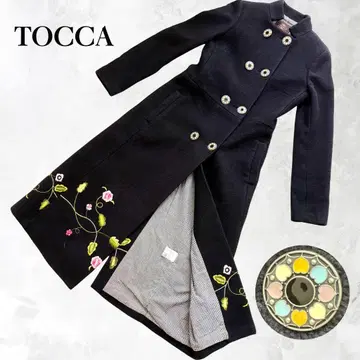 토카 코트 블랙 2 자수 롱 울 혼방 페미닌 클래시컬