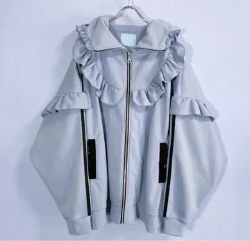 satoi 프릴 하이넥 후드티 gray blue