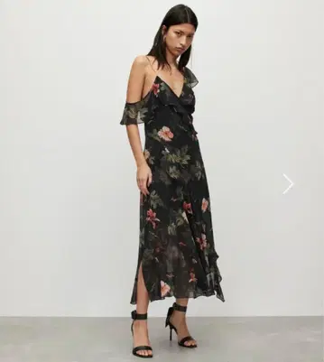 ALLSAINTS 플로럴 맥시 드레스 꽃무늬 오프숄더 미디 드레스