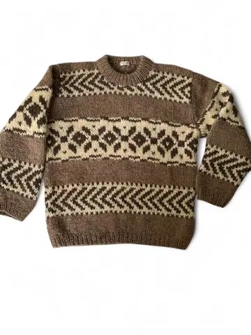 빈티지 ELPORT 노르딕 무늬 울 100 기하학 패턴 브라운