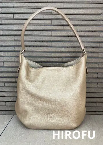 [ HIROFU ] 히로후 피네 주름 가죽 숄더백 샴페인 골드
