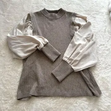 V in 리브 니트 벌룬 슬리브 긴팔 상의 컨디션 최상 가을/겨울