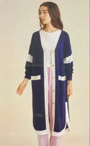 그레이스 콘티넨탈 바이컬러 롱 가디건