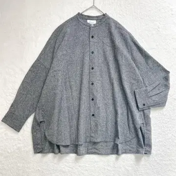 새상품급 유니 yuni 실크 울 혼방 밴드 카라 오버 셔츠 와이드