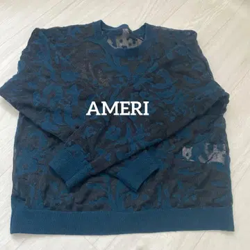 [ AMERI ] 벨로아 플라워 시스루 니트 짙은 녹색