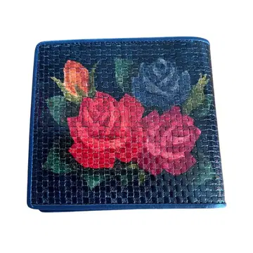 미사용 레트로 요시나가 프린스 장미 네이비 접이식 지갑 가죽