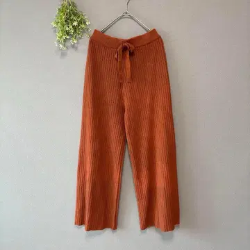 투주누브 [M] 고급 캐주얼 편안함 허리밴딩 리브 니트 와이드 팬츠