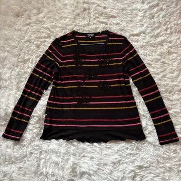 SONIA RYKIEL 여성용 긴팔 T셔츠 L 캐시미어 보더 양모