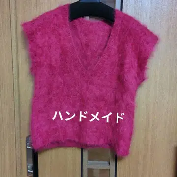(핸드메이드) 페렛풍 체리 핑크 V넥 베스트