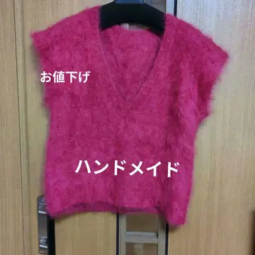 (핸드메이드) 페렛풍 체리 핑크 V넥 베스트