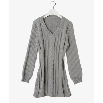 새상품 그레이 V넥 케이블 짜임 니트 원피스