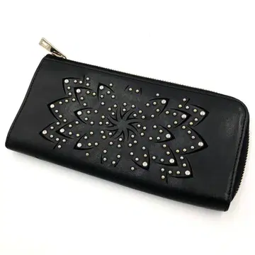 FURLA 장지갑 블랙 가죽 스터드 한정품 라운드 지퍼