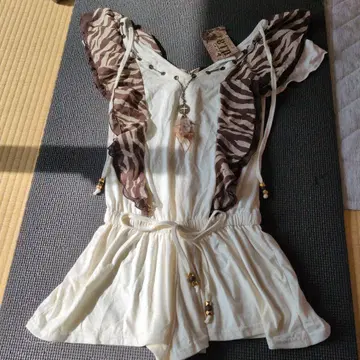 제브라 패턴 프릴 반팔 원피스