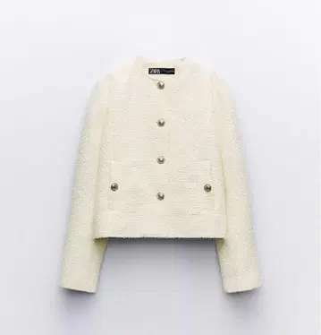 ZARA 아이보리 노카라 자켓/숏 텍스처 자켓