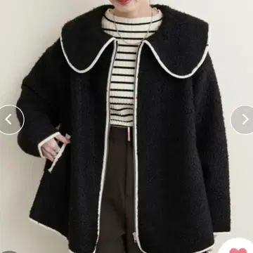 내추럴 꾸뛰르 빅 카라 루프 부클레 숏 기장 코트 블랙